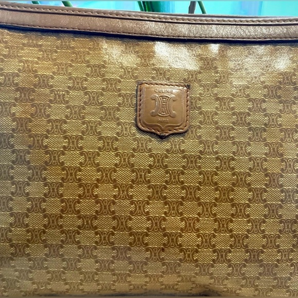 CELINE Macadam Blason Pattern Clutch Handbag PVC Leather Beige K1716 - Picture 1 of 12